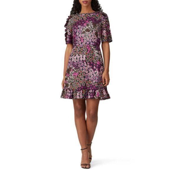 KATE SPADE Purple Floral Pacific Petals Smocked Dress US 10 - Picture 1 of 4